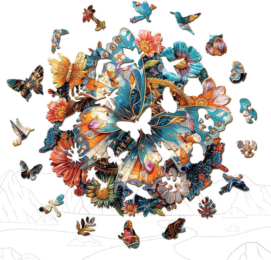Wooden Puzzles for Adults - Mechanical Butterfly Wood Puzzles Adult - Unique Animal Shape Wooden Jigsaw Puzzles for Adults - Birthday Gifts for Puzzle Lovers, Family (11.4 * 11.4in)