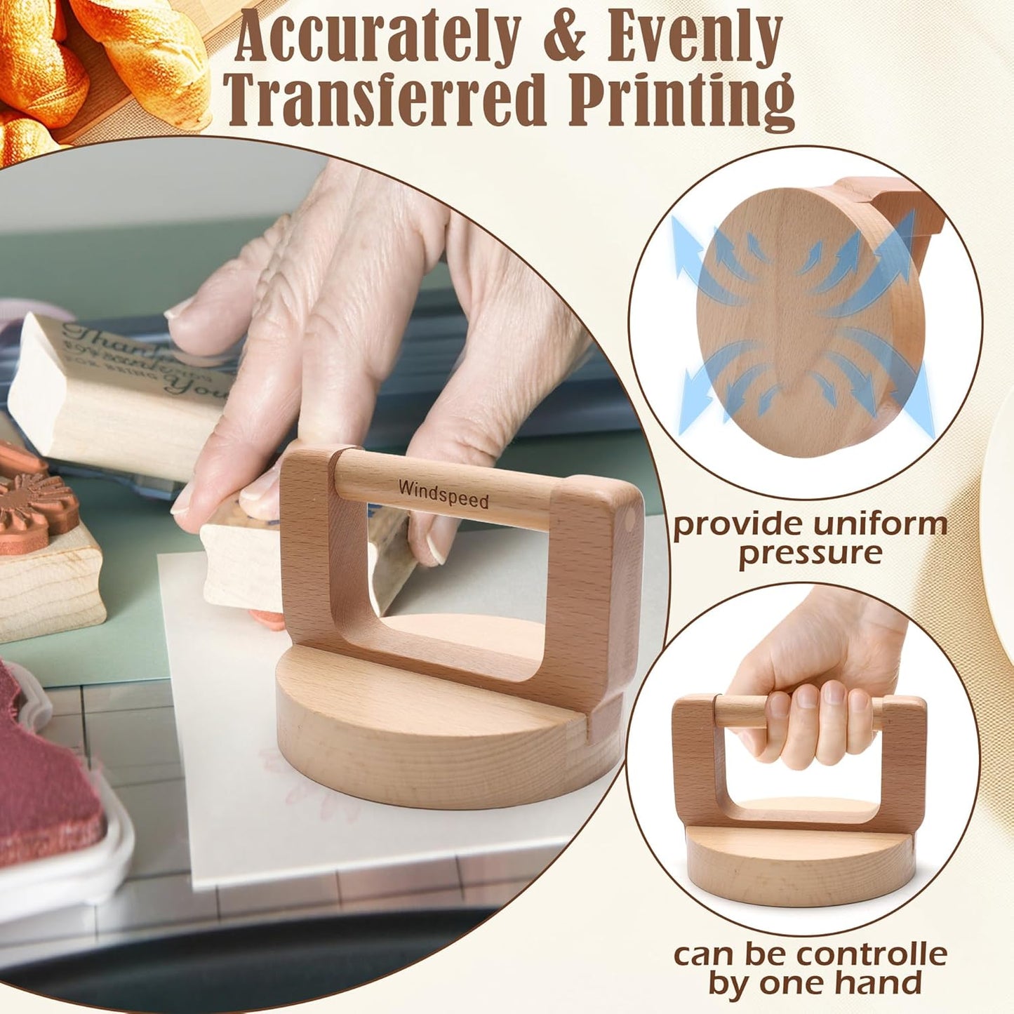 1+1 Pcs Block Printing Baren, Windspeed Wood Baren Printmaking Tool Supplies for Printing, Crafting, Scrapbooking, Linocut