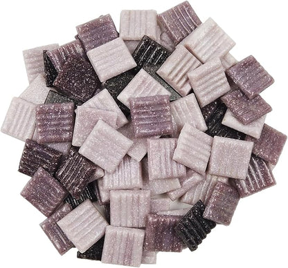 Mosaic Tiles, Bulk Glass Mosaic Pieces, 2x2cm Wavy Square Tiles, Mosaic Kits for Adults, Glass Mosaic Tiles for Crafts DIY Art, Frames, Vases Filler, Home Decor, 410g/14.5oz (Purple)
