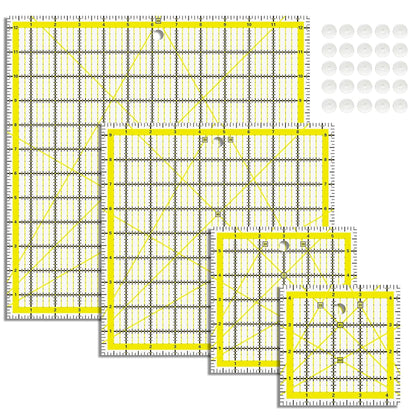 Quilting Rulers, Acrylic Quilt Ruler,4 Square Fabric Cutting Ruler (4.5"X4.5", 6"X6", 9.5"X9.5", 12.5"X12.5"), Quilting Templates with Non Slip Rings. (Yellow)