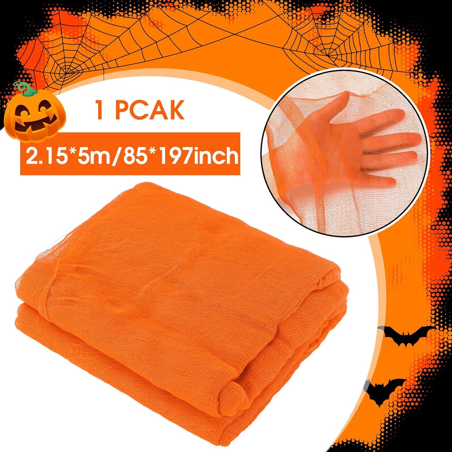 Boao Halloween Cheese cloth 85 x 197 Inch Orange Cheesecloth Roll for Crafts Large Cotton Muslin Gauze Fabric for Halloween Outdoor & Indoor Spooky Decoration