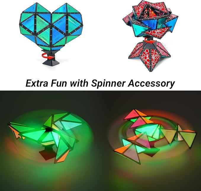 TOSY Magnet Pyramid Glow - 1 Cube Transforms into 1 Billion Shapes (Bunny, Egg, Flowers, Heart), Easter Basket Stuffers Gift, 12 pcs, 243 Magnets, Glowing, Holographic Design, Puzzle/STEM Toy, 4-Pack