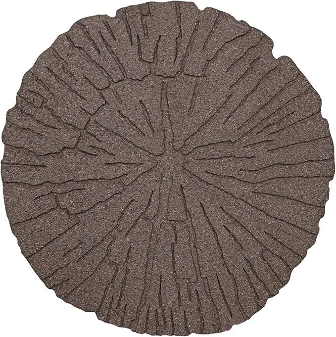 TierraVerde 4-Pack 18”x18” Fake Cracked Log Rubber Stepping Stones, Round, Brown – Reversible Non-Slip Outdoor Faux Decorative Set for Landscaping – DIY Decor for Walkways & Yard Pathways