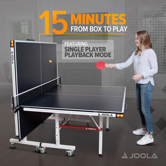 JOOLA Rally TL Professional MDF Indoor Ping Pong Table w/Quick Clamp Table Tennis Net & Post Set - 10 Minute Easy Assembly - Corner Ball Holders - Tournament Quality - Includes Playback Mode
