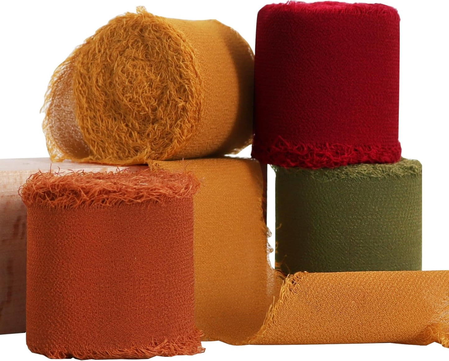 TONIFUL 4 Rolls Silk Chiffon Ribbon 1-1/2 Inch x 22 Yards,Orange Moss Brown Khaki Handmade Fringe Ribbon for Gift Wrapping Flowral Thanksgiving Christmas Wreath Tree Autumn-Themed Party Decoration - Crafty Corner