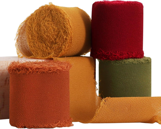 TONIFUL 4 Rolls Silk Chiffon Ribbon 1-1/2 Inch x 22 Yards,Orange Moss Brown Khaki Handmade Fringe Ribbon for Gift Wrapping Flowral Thanksgiving Christmas Wreath Tree Autumn-Themed Party Decoration - Crafty Corner