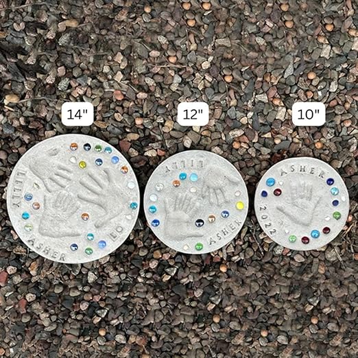 Mother's Day DIY Handprint Gift Kit, Large DIY Handprint Stepping Stone Kit, Indoor Outdoor Family Keepsake Craft Gift (Includes 1 Mod, 26 Letter Stamps, and Colored Stones) (12 in (Fits 2 Handprint))