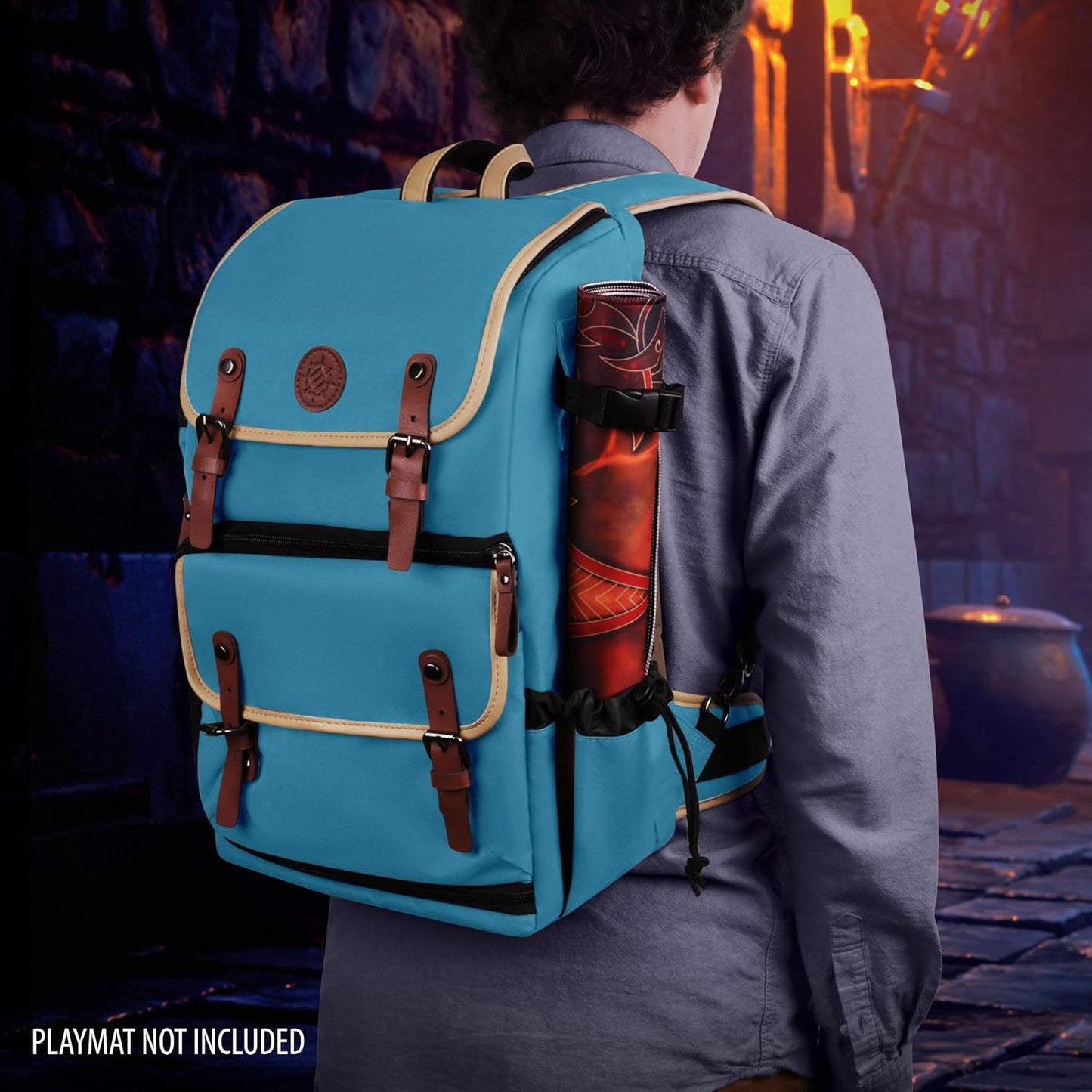 ENHANCE Designer Edition TCG Backpack - MTG Deck Bag Card Binder Space, TCG Deck Box Storage, MTG Playmat Holder - Card Storage Compatible with Magic the Gathering, Pokemon, Lorcana (Canvas Blue)