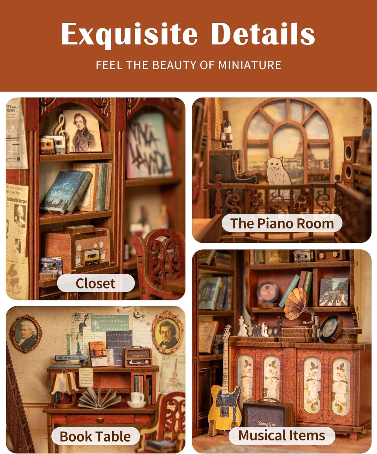 CUTEBEE Book Nook Kit - DIY Miniature House Kit for Adults and Teens, Dollhouse Booknook Tiny House Model Build Bookshelf Decor, Gifts for Family, Friends