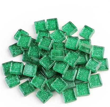 Mosaic Tiles,Glass Tiles, Shine Crystal Mosaic Glass Pieces Bulk Square Glitter Crystal Mosaic Tiles for Home Decoration or DIY Crafts 200g,1x1 cm,Green
