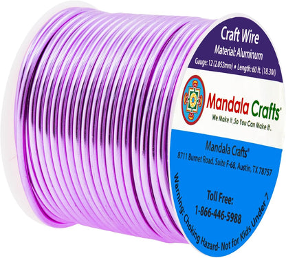 Mandala Crafts 12 Gauge Anodized Aluminum Craft Wire for Jewelry Making - 60 FT Colored Flexible Violet Wire - Bendable for Bonsai Armature Crafting Sculpting - Crafty Corner