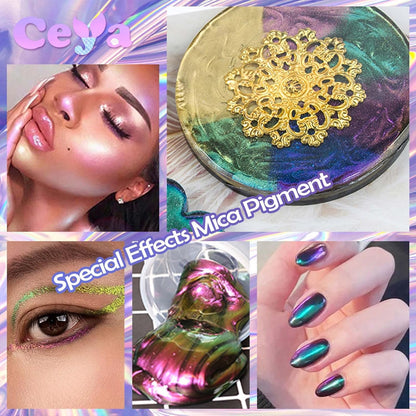 Ceya Highly Chameleon Mica Pigment, 1.8oz/ 50g Peacock Blue Teal Chrome Powder, Cosmetic Grade Pearlescent Effect Color Shift Pigment for Epoxy Resin, Makeup, Nail Polish, Soap Dye, Candle Making