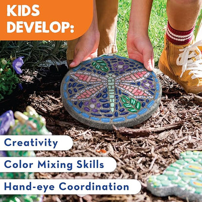 MindWare Paint Your Own Stepping Stone: Dragonfly - Paint Your Own Stepping Stones for Kids Craft Kit Includes Paint, Brushes and Instructions