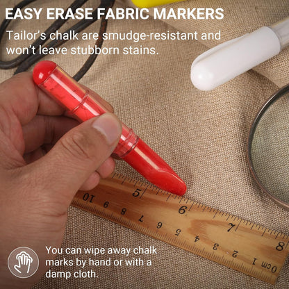 (2-pack) Fabric Chalk Markers -Erase Tailor’s Chalk for Quilting and Sewing - Compatible with Most Fabrics - With Dosing Wheel Technology, Blue & White