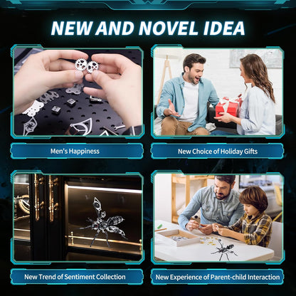 3D Puzzles for Adults, Metal Model Kit Wasp Mechanical Puzzle for Adults/Teens, DIY Creative Craft Gifts Kits Difficult Assembled 3D Puzzle for Family Time, Home Decor (Black)