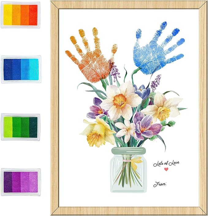 HiFulerr Unique Grandma Gifts - Handprint Flower Crafts from Kids, Wall Decorations & Custom Valentines Day Gifts for Mom Mother Parents from Daughter, Personalized Birthday Gift for Grandma Nana abuela