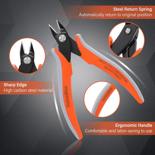 ValueMax Flush Wire Cutters, 3 Pack 5 Inch Precision Micro Cutter Anti-Slip Flush Cut Pliers, Diagonal Side Cutters for Electronics, Aluminum, Jewelry, 3D Printing, and Soft Copper Wire - Crafty Corner