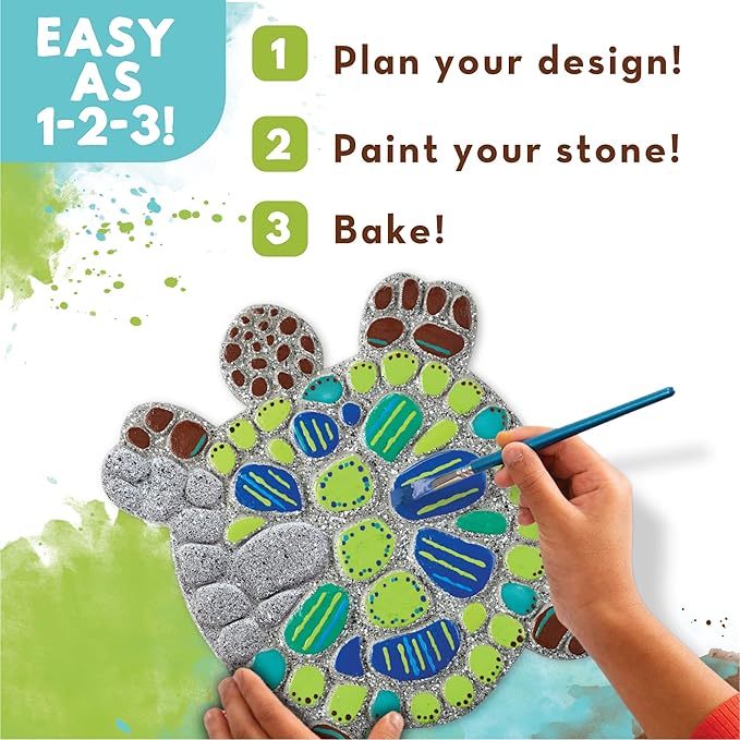 MindWare Turtle Stepping Stone Kit: Paint Your Own Stepping Stones for Kids Craft Kit Includes Paint, Brushes and Instructions