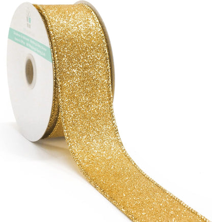 CT CRAFT LLC Glitter Wired Ribbon 1.5" x 10 Yards Yellow Gold for Christmas Home Decor Bow Gift Wrapping DIY Crafts Wreath - Crafty Corner