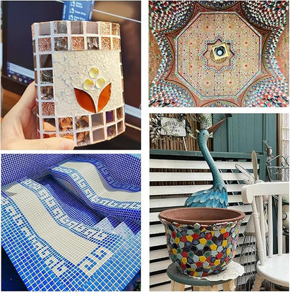 50 Blue Ceramic Petal Mosaic Tiles, 50 Pieces, 7 Colors, 6 Shapes, Indoor/Outdoor Use