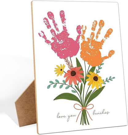 Mother's Day Christian Flower Handprint Art Wooden Making Sign, Mothers Day Crafts Bible Verse Gifts for Mom Grandma Grandmother, Baby Handprint Keepsake for Family Sunday School Activities, 9x12 In