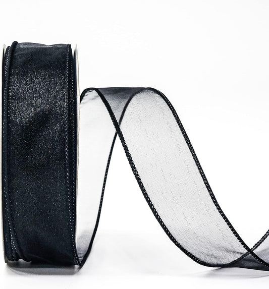 CT CRAFT LLC Sheer Organza Wired Ribbon 1.5" x 50Yards Black for Wedding Chair Bow Flora Bouquet Gift Wrapping Christmas Tree Home Decor Wreath - Crafty Corner