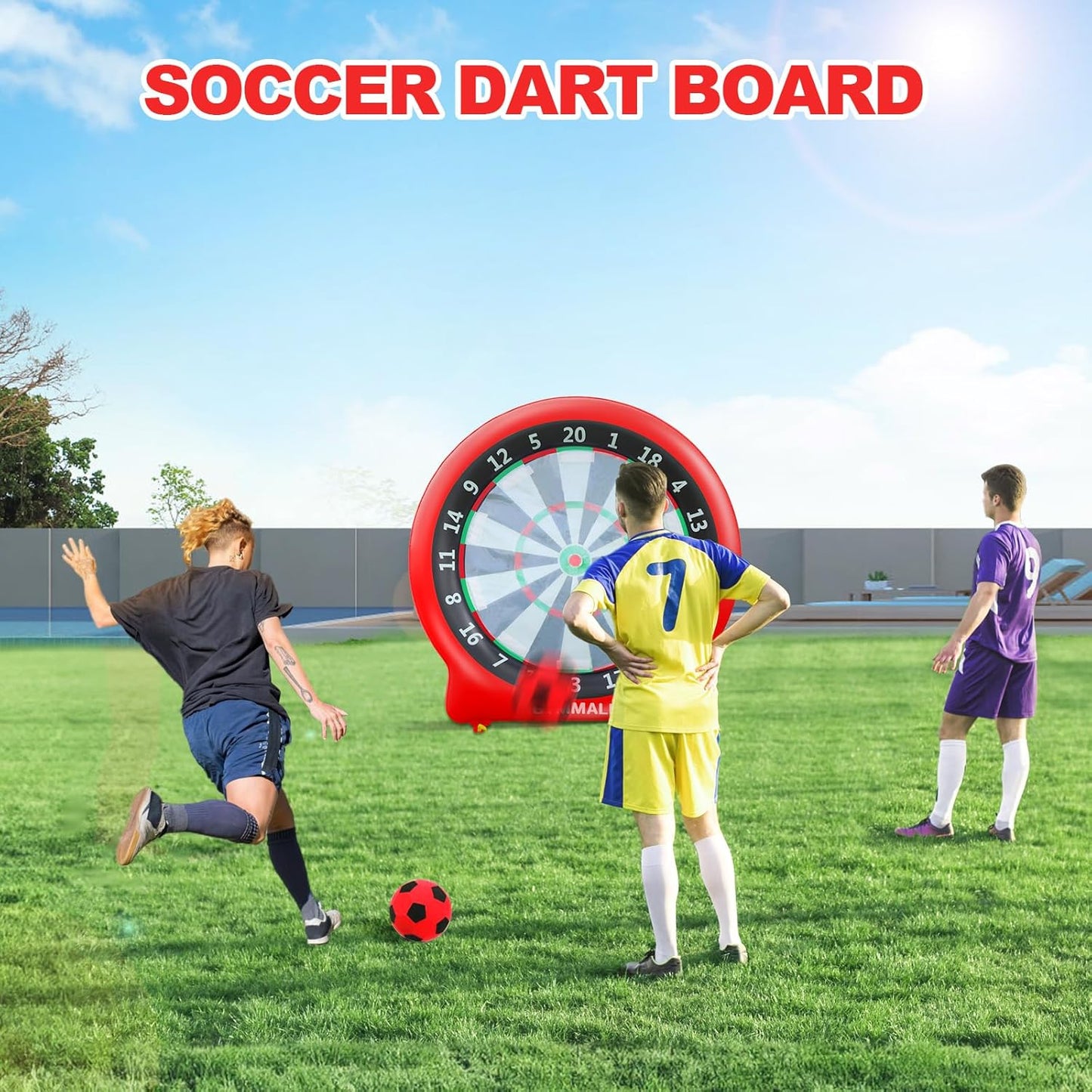 Giant Dart Board Inflatable with Pump, Outdoor and Indoor Soccer Sport Kick Dartboard for Kids and Adults, Waterproof Darts Board Yard Game with 20 Golf Balls, 4 Sticky Balls, 2 Soccers
