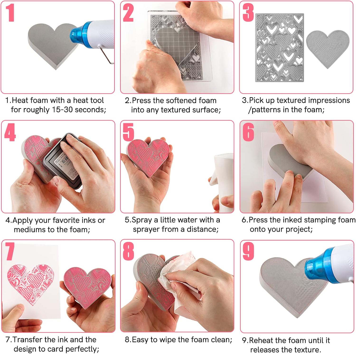 BAOFALI 2 Pcs Heart Cut Stamping Foam Grey Moldable Foam Stamps Plastic Dry Foam Stamp Pad Cut and Dry Foam Stamping Foam Block for Sculpture, Modeling, DIY Arts and Handicrafts Projects - Crafty Corner