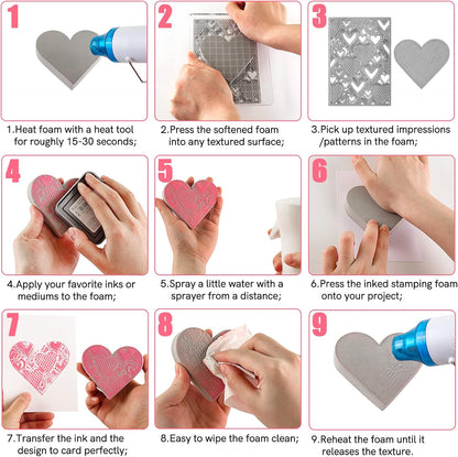 BAOFALI 2 Pcs Heart Cut Stamping Foam Grey Moldable Foam Stamps Plastic Dry Foam Stamp Pad Cut and Dry Foam Stamping Foam Block for Sculpture, Modeling, DIY Arts and Handicrafts Projects - Crafty Corner