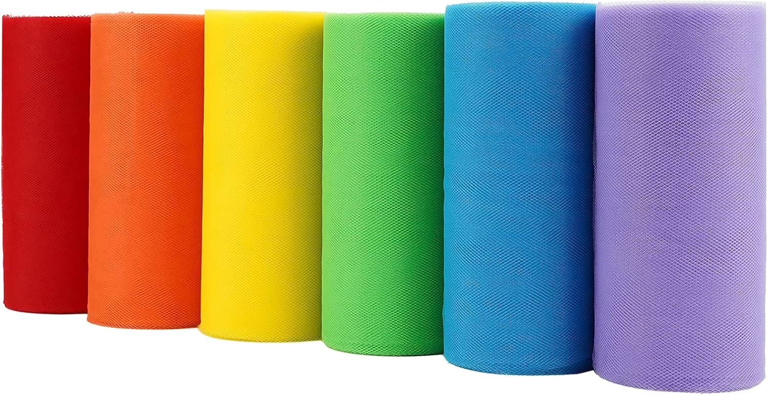 MEEDEE Rainbow Tulle Ribbon 6 Colors Roll Tulle Fabric Rainbow Spool Ribbon for Tutus Wedding Decorations Party Decorations Gift Wrapping Skirt Dress (6 inch by 25 Yards/Roll) - Crafty Corner