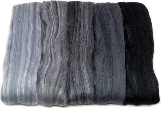 Merino Silk Luxe Tonal Designer Blend. Superfine Merino, Mulberry, Tussah Silk. Top Roving for Spinning or Felting. Nightfall 5oz