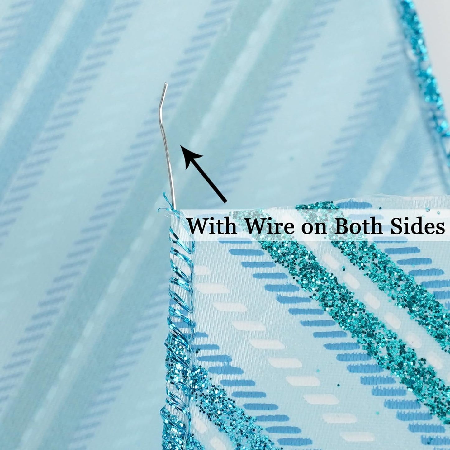 MEEDEE Blue Diagonal Stripe Ribbon 2.5 Inch Blue Satin with Turquoise and Teal Glitter Wired Ribbon for Wreath Bow, Topper Bow, Tree, Garlands (10 Yards) - Crafty Corner