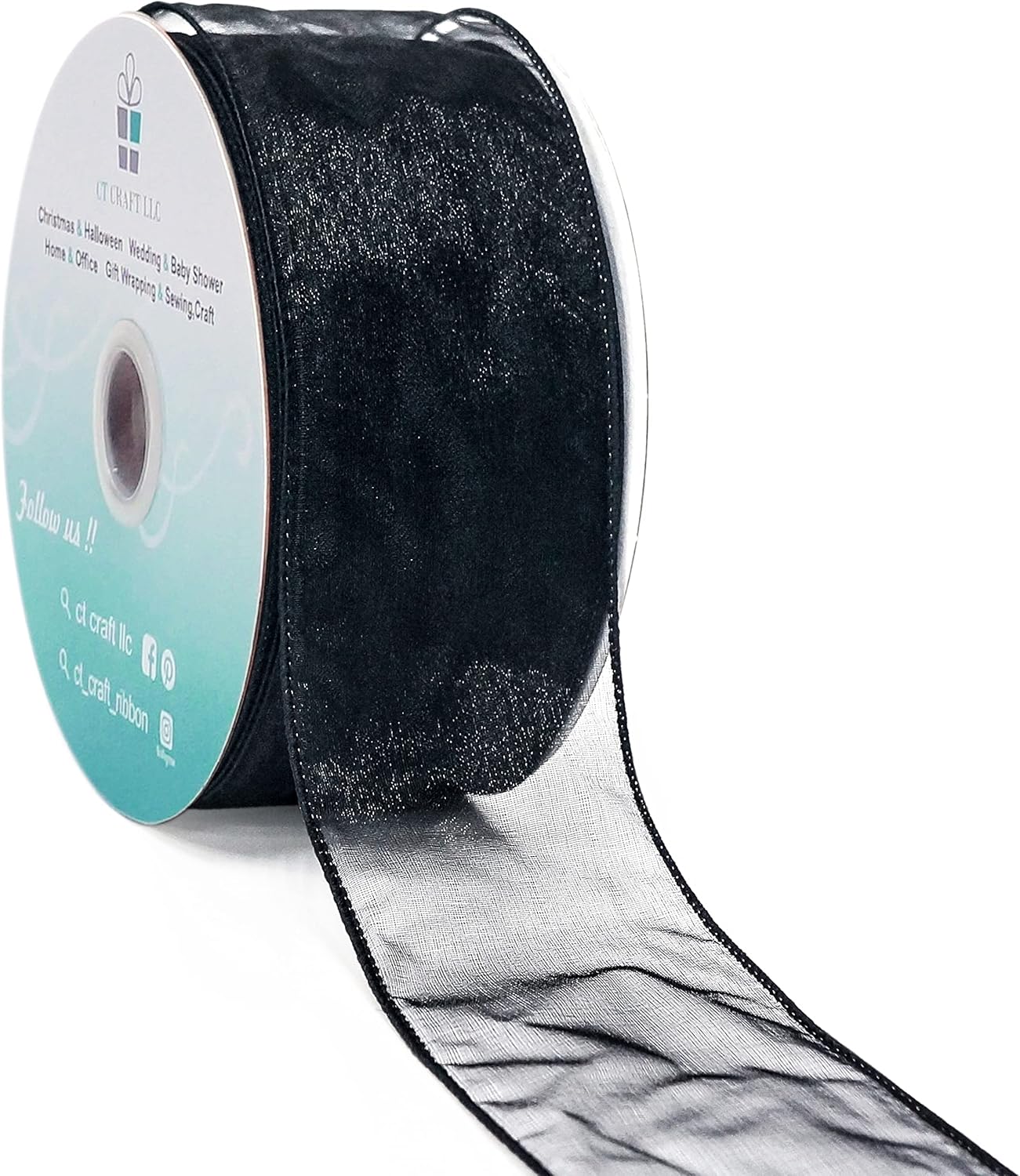 CT CRAFT LLC Sheer Organza Wired Ribbon 2.5" x 50Yards Black for Wedding Chair Bow Flora Bouquet Gift Wrapping Christmas Tree Home Decor Wreath - Crafty Corner