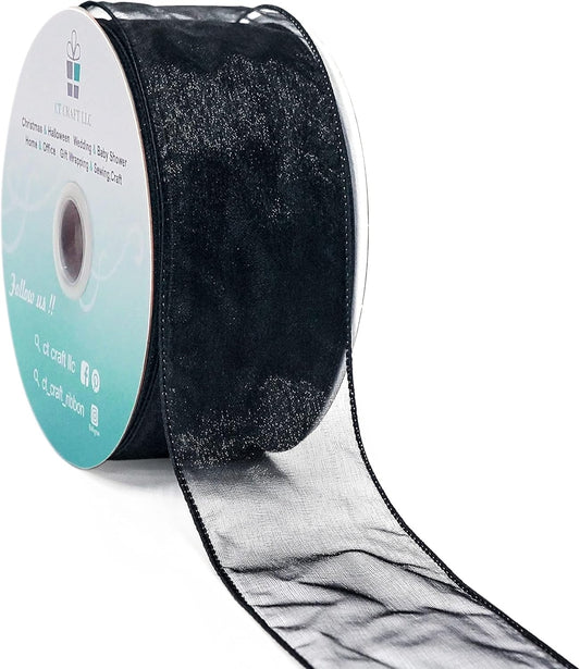 CT CRAFT LLC Sheer Organza Wired Ribbon 2.5" x 50Yards Black for Wedding Chair Bow Flora Bouquet Gift Wrapping Christmas Tree Home Decor Wreath - Crafty Corner
