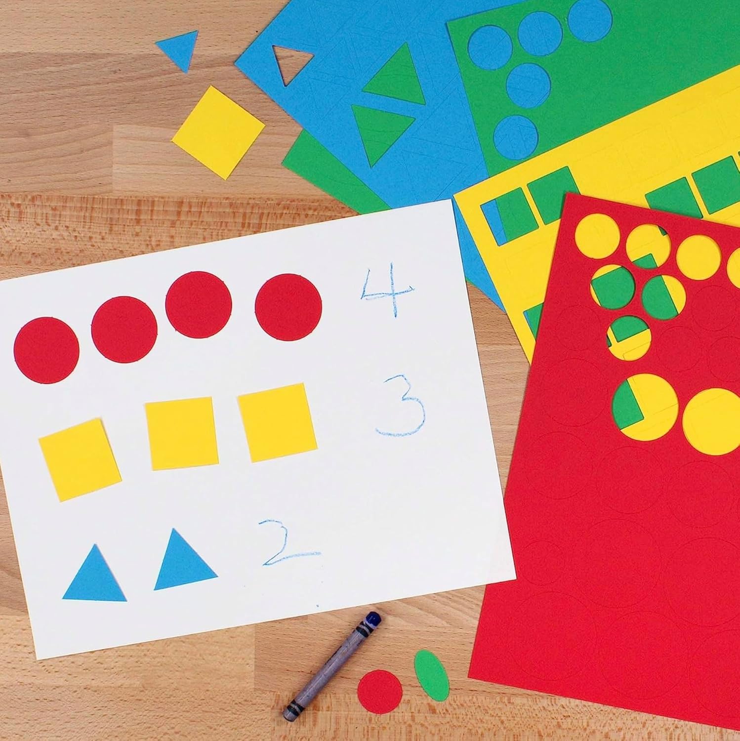 Basic Shapes 1: Circles, Triangles, Squares, Ovals, 676 Pieces US Made Card Stock Punch Out Geometric Shapes in 3 Sizes and 4 PRIMARY Colors for Math, Pattern Play and DIY Crafting - Crafty Corner