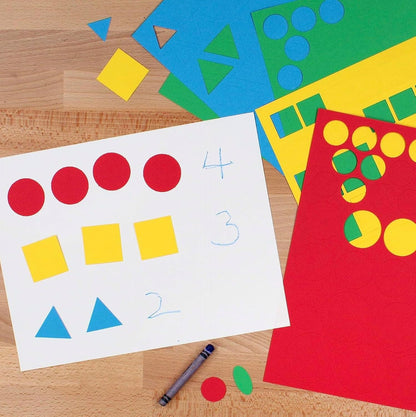 Basic Shapes 1: Circles, Triangles, Squares, Ovals, 676 Pieces US Made Card Stock Punch Out Geometric Shapes in 3 Sizes and 4 PRIMARY Colors for Math, Pattern Play and DIY Crafting - Crafty Corner