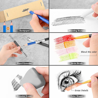 Caliart 176PCS Art Supplies Sketching Kit with 100 Sheets 3-Color Sketch Book, Graphite Colored Charcoal Watercolor & Metallic Pencils, Drawing Set Christmas Gifts for Adults Teens Girls Boys Kids