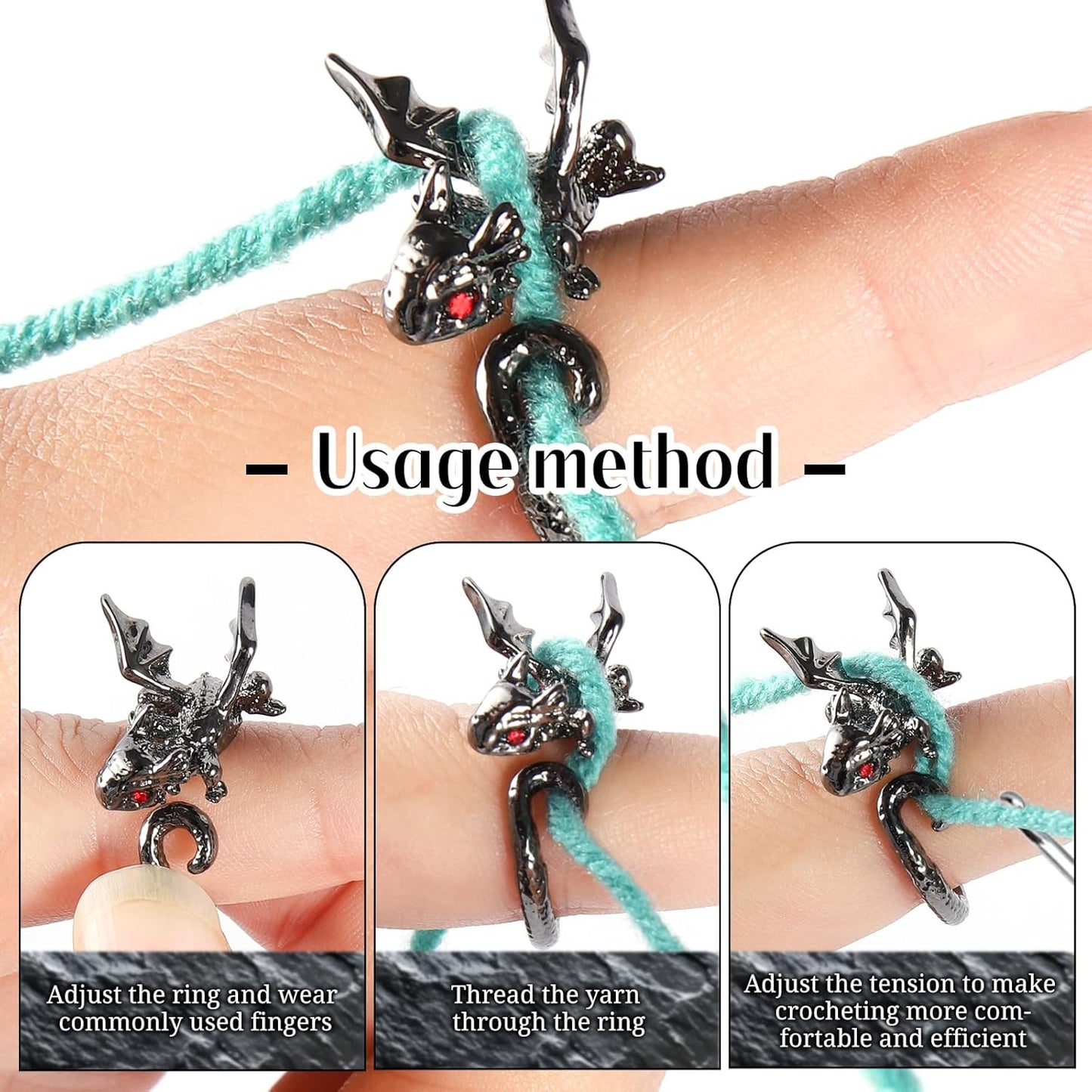 Wurosi 4PCS Crochet Rings, Dragon Tension Rings for Crocheting, Adjustable Crochet Tension Ring for Finger, Yarn Guide Rings for Crocheters Knitters Mom Grandma Gifts