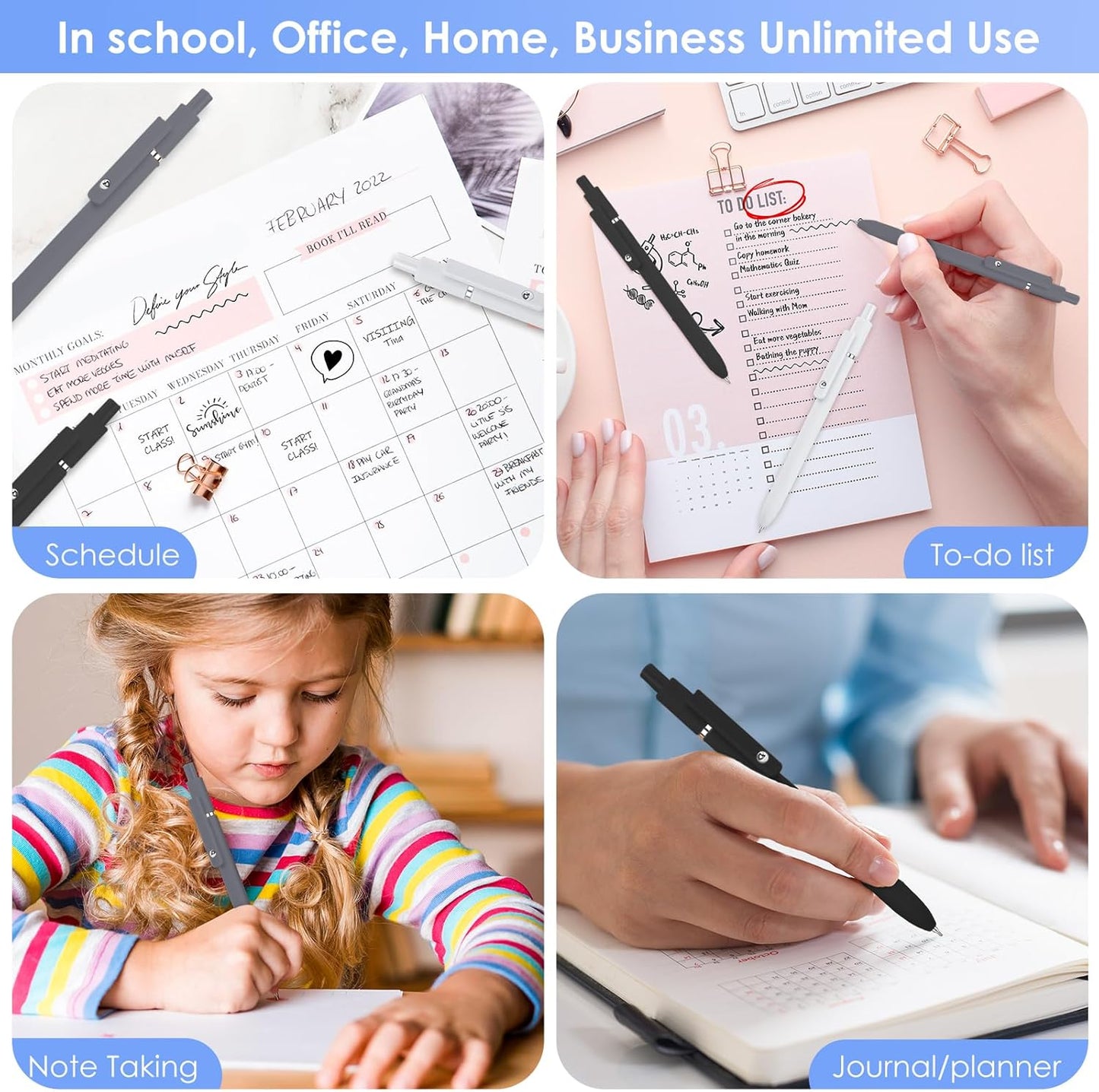 Gel Pens, 6PCS Black Ink Fine Point Pens With Smooth Writing, School Office Supplies, Anniversary Birthday Gifts for Men Women, Quick Dry Pen For Journaling, Nurse Aesthetic Pen (Black Gray White)