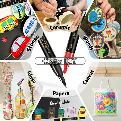 Art+soul 24 Colors Acrylic Paint Pens-Dual Tip Markers, Vibrant, Long Lasting Colors that Dry Quickly, Ideal for Canvas, Paper, Glass, Ceramic, Wood, and Rock