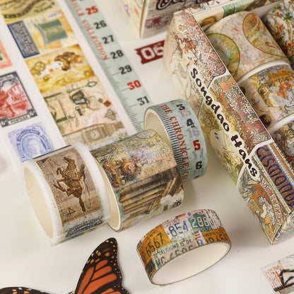 Vintage Washi Tape Set - 24 Rolls Arts Adhesive Tapes Assorted Retro Decorative Masking Tape Sets for Craft, Kids, Scrapbook, DIY, Gift Wrapping (2-Vintage Journey)