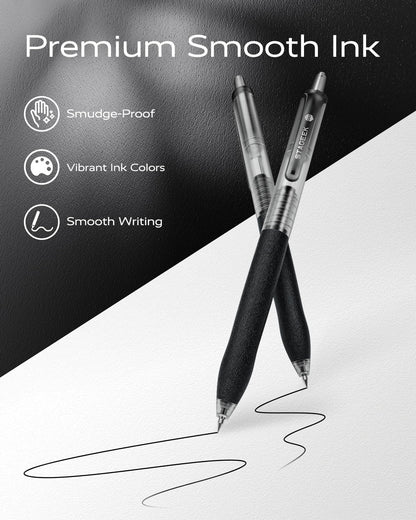 0.5mm Gel Pens Fine Point Smooth Writing Pens, 12PCS Black Ink Pens, Retractable Leather-Like Black Gel Pens, Business Gel Pen for Journaling, Writing, School, Office Use (Black)