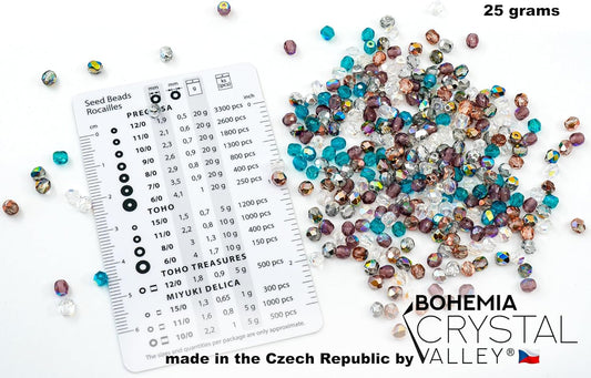 0.88oz (Approx. 300 pcs) Faceted Fire Polished Round Glass Beads 4mm (0.16in), Czech Republic Bohemian Glass Transparent Mix