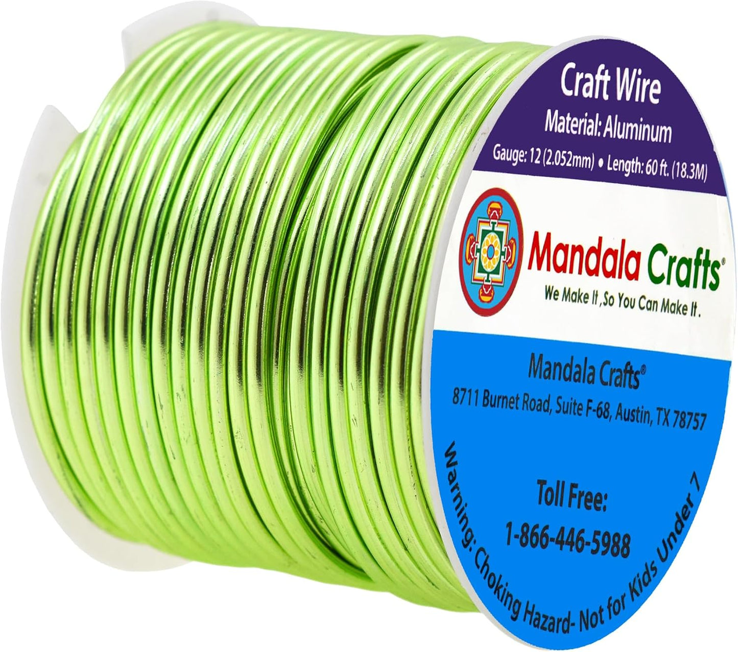 Mandala Crafts 12 Gauge Anodized Aluminum Craft Wire for Jewelry Making - 60 FT Colored Flexible Light Green Wire - Bendable for Bonsai Armature Crafting Sculpting - Crafty Corner