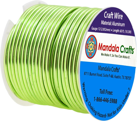 Mandala Crafts 12 Gauge Anodized Aluminum Craft Wire for Jewelry Making - 60 FT Colored Flexible Light Green Wire - Bendable for Bonsai Armature Crafting Sculpting - Crafty Corner