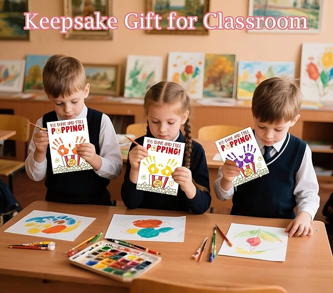 100 Days and Still Popping Handprint Craft Kit, 10-Pack 100th Day of School Greeting Cards 8.5x11", DIY Art Handprint Classroom Keepsake, Personalized Class Gifts for Students In Bulk from Teacher