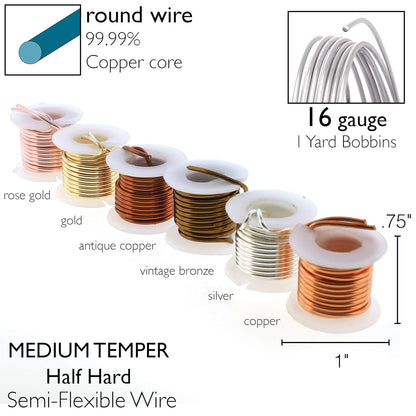 The Beadsmith Craft Wire Assortment - Tarnish-Resistant Copper Wire for Jewelry Making, 6-Pack, 0.75-Inch Mini Spools, 1 Yd Each, 16-Gauge, Assorted Colors, Medium Temper - Crafty Corner