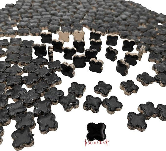 500g/1.1lb Random Color Irregular Ceramics Mosaic Tiles,DIY Making Creative Ceramic Mosaic Tiles for DIY Craft Plates Flowerpots Vases Cups Mosaic Making Supplies (Black Lucky Clover)