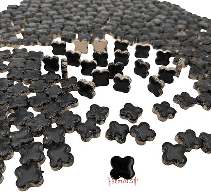 500g/1.1lb Random Color Irregular Ceramics Mosaic Tiles,DIY Making Creative Ceramic Mosaic Tiles for DIY Craft Plates Flowerpots Vases Cups Mosaic Making Supplies (Black Lucky Clover)