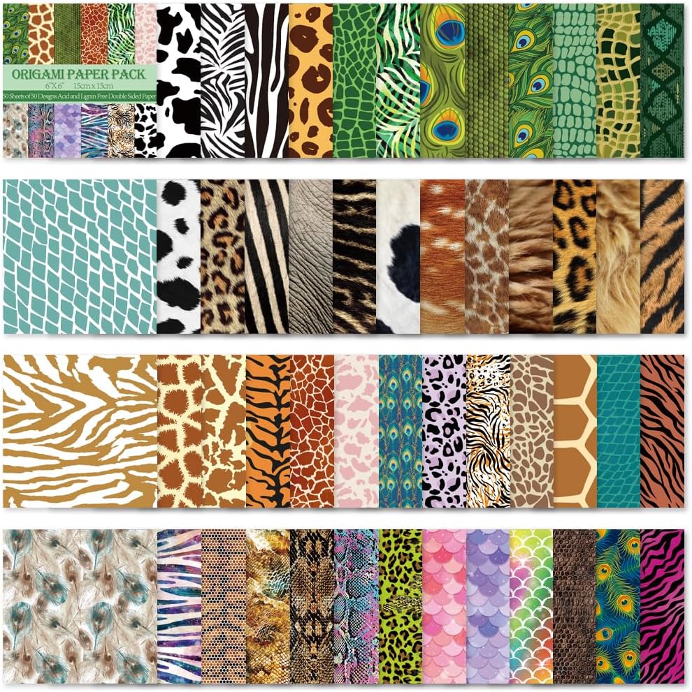 Square Origami Paper 6x6 Double Sided 50 Sheets 50 Colors 70GSM Origami Kit Japanese Chiyo Easy Fold Arts Crafts DIY Handwork Beginner Animal Fur - Crafty Corner